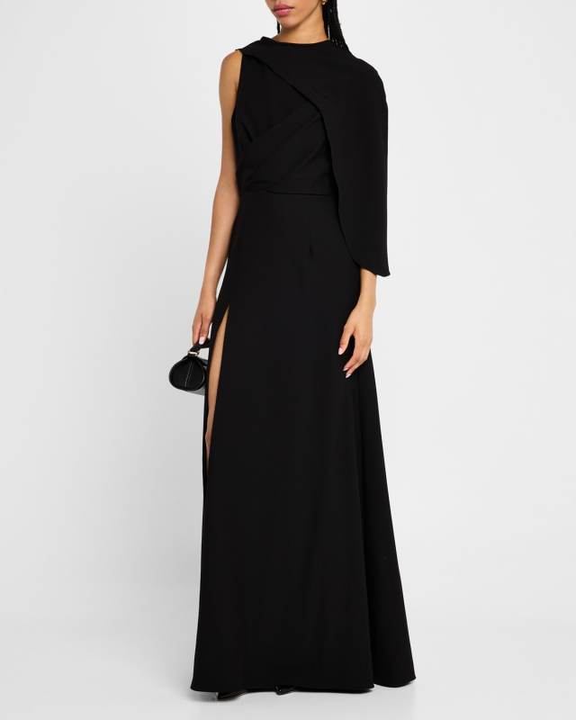 Kissam Asymmetric Draped Crepe Gown